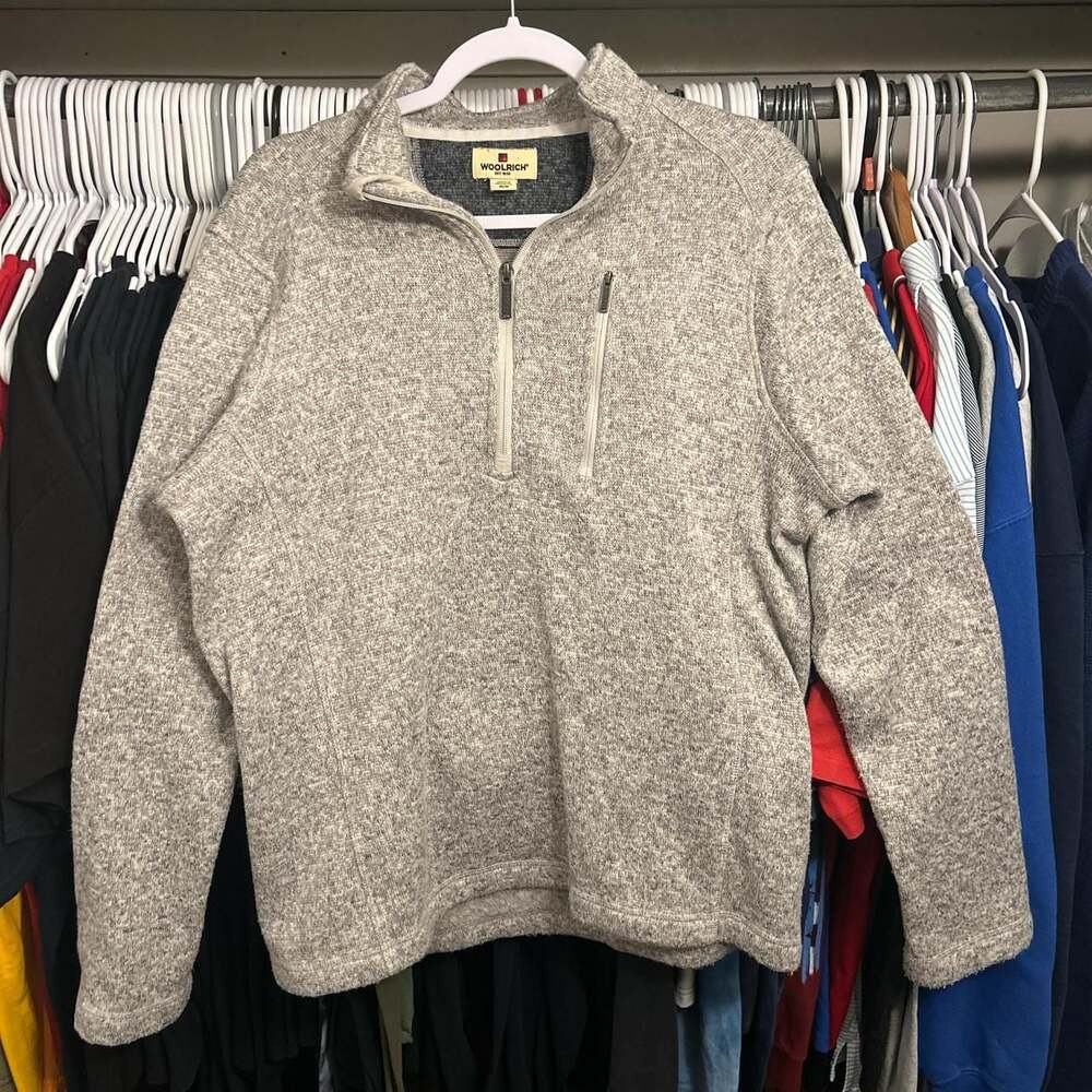 Woolrich Quarter-Zip Fleece Pullover, Gray Heather, Size M — M